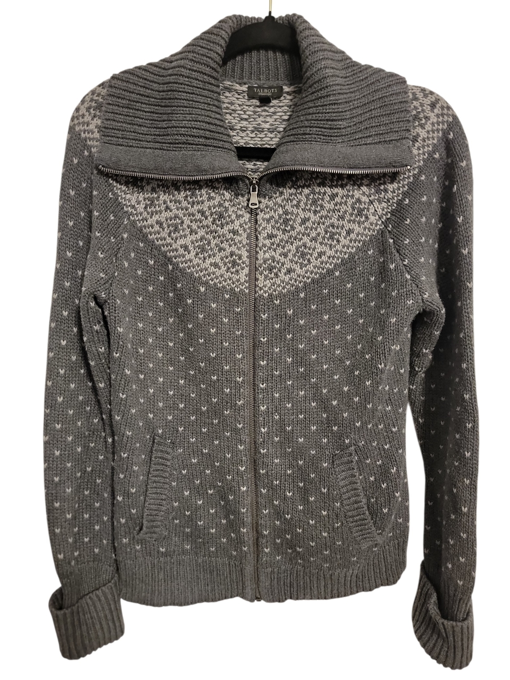 Talbots Gray Zip-Up Textured Knit Cardigan